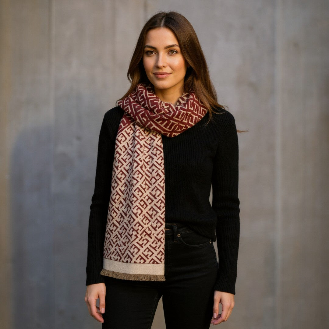 Athena Luxe Sjaal – Rood & Beige