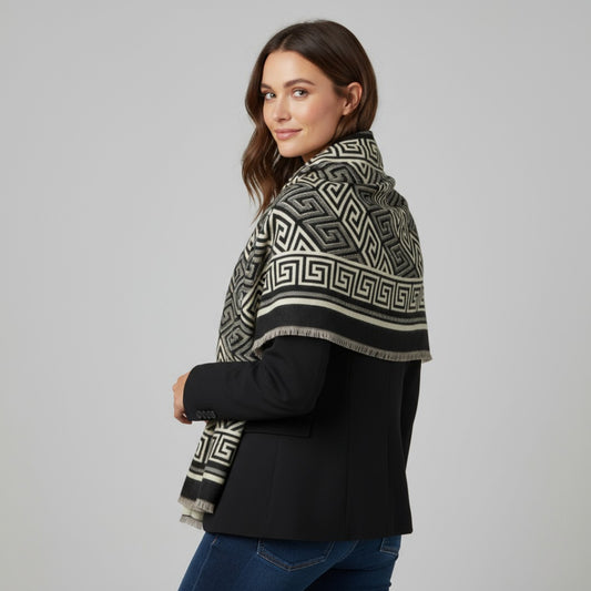 Luxe Sjaal Athena – Zwart & Beige