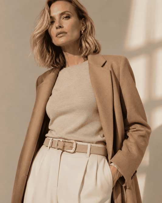Celine – Damesriem Latte Beige met Suède-Look