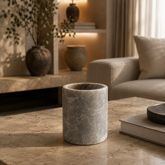 Cilindro Rosso – Alabaster Natuursteen Waxinelichthouder 8 cm