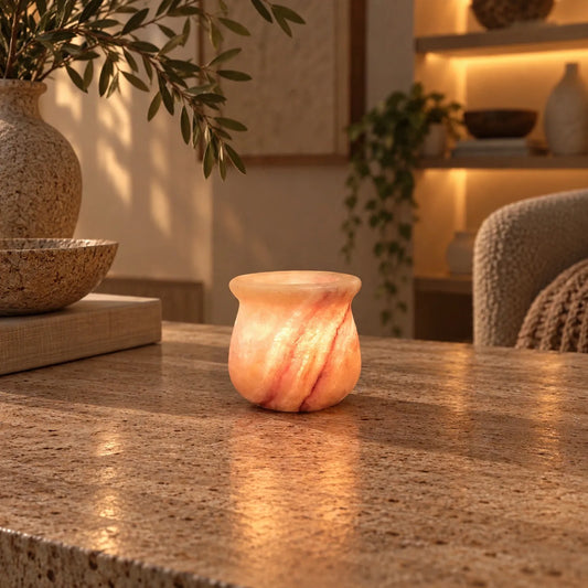 Luce di Pietra – Alabaster Natuursteen Waxinelichthouder 9 cm