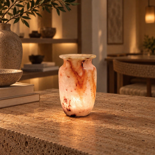 Luce di Marmo – Alabaster Natuursteen Windlicht 15 cm