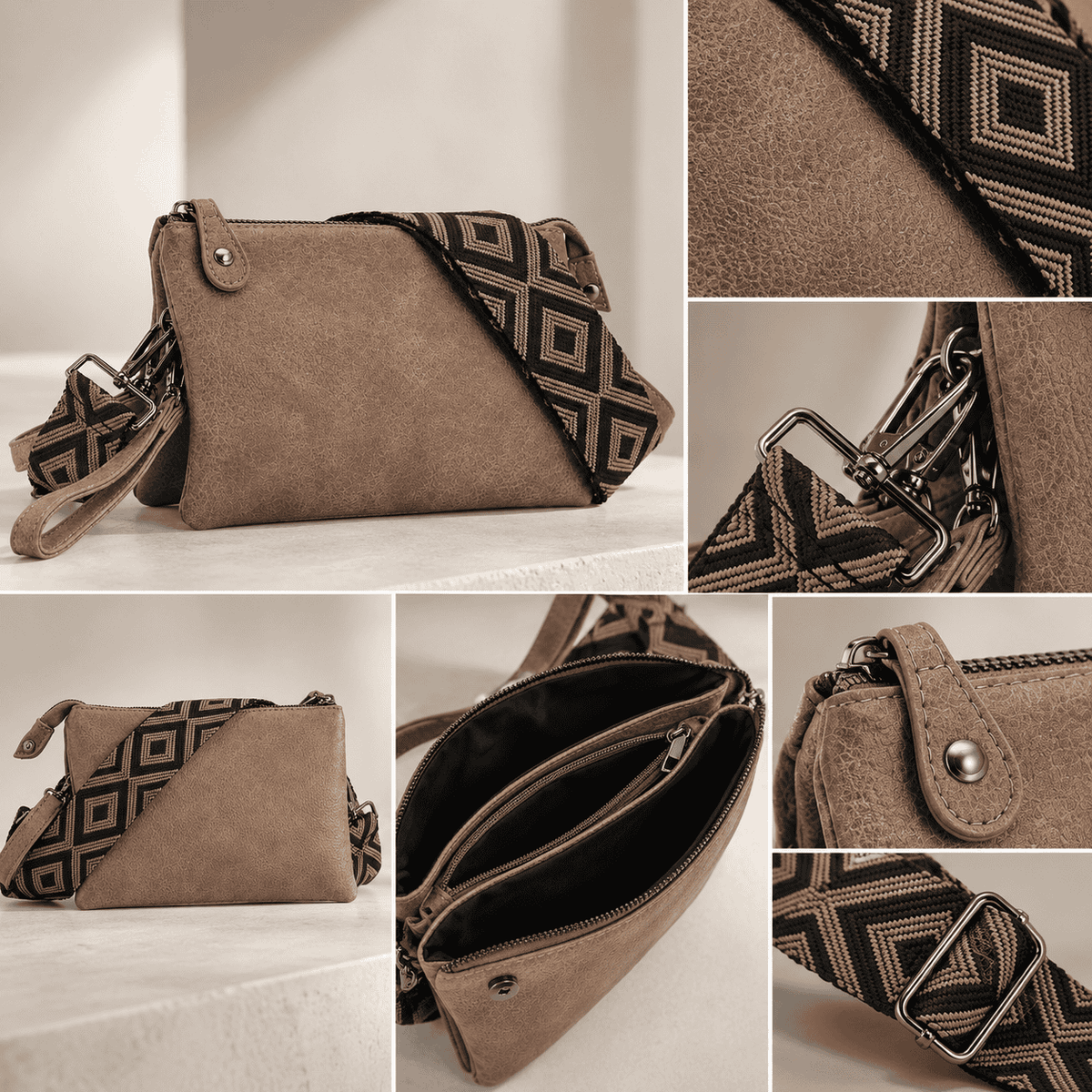 New York – Dames Schoudertas Donker Camel 3-in-1