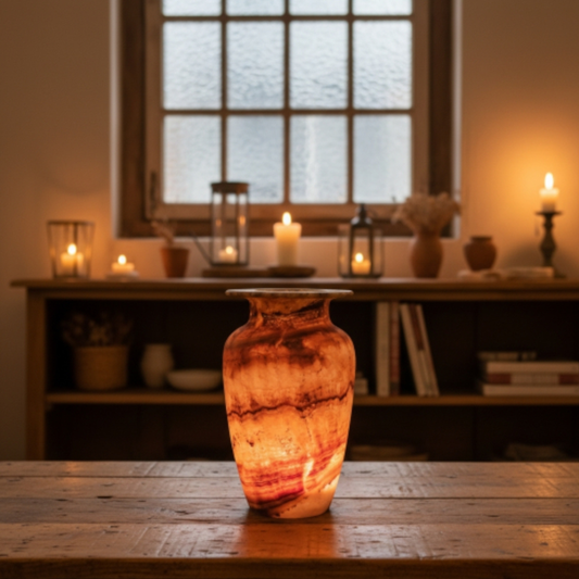 Natuursteen Windlicht 17,5 cm – Alabaster Fiamma di Terra