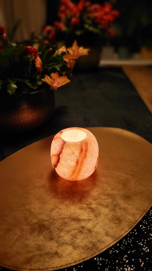 Bolvormige Alabaster Waxinelichthouder