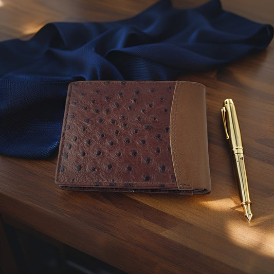 Elegante Struisvogel Look Portemonnee – Bruin & Caramel