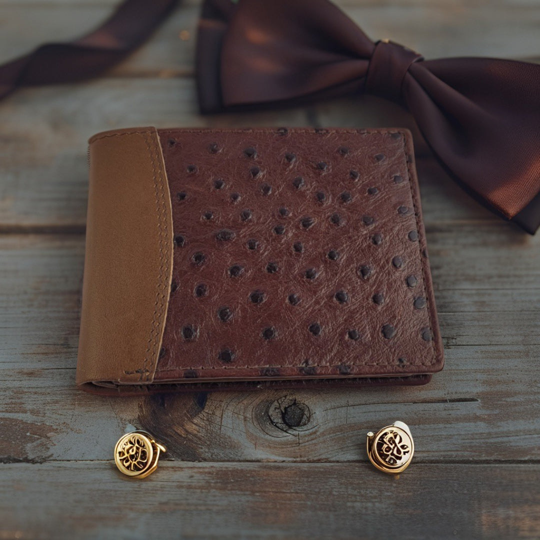 Elegante Struisvogel Look Portemonnee – Bruin & Caramel