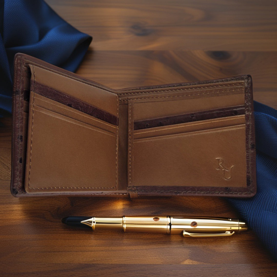 Elegante Struisvogel Look Portemonnee – Bruin & Caramel