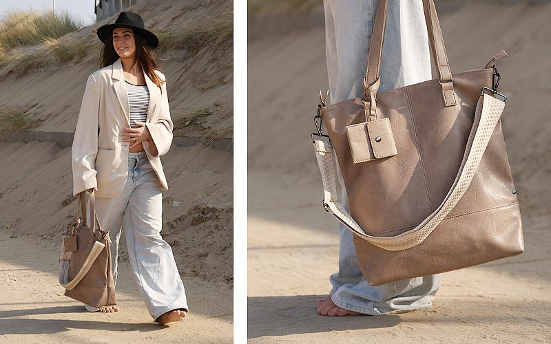 Taupe Le Mans schoudertas - shopper