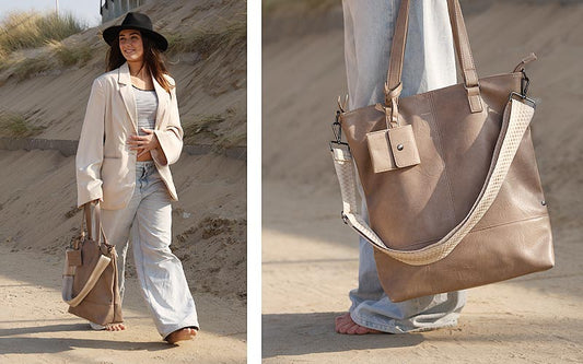 Taupe Le Mans schoudertas - shopper