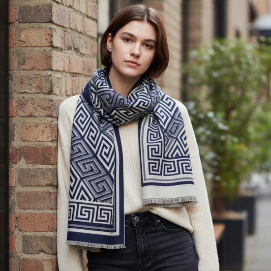 Luxe Sjaal Athena – Blauw & Crème