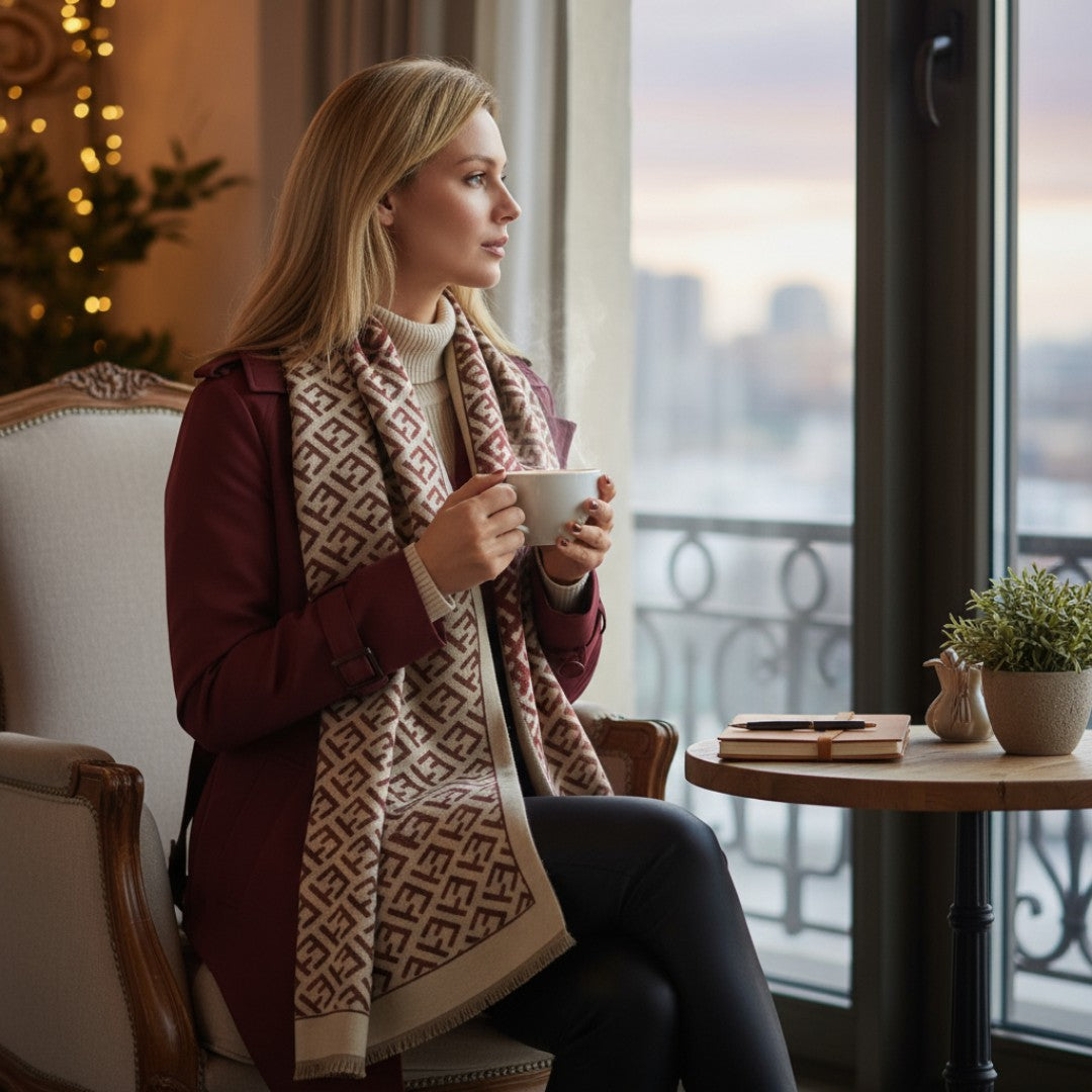 Athena Luxe Sjaal – Rood & Beige