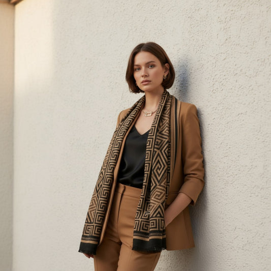 Athena Luxe Sjaal – Camel & Zwart