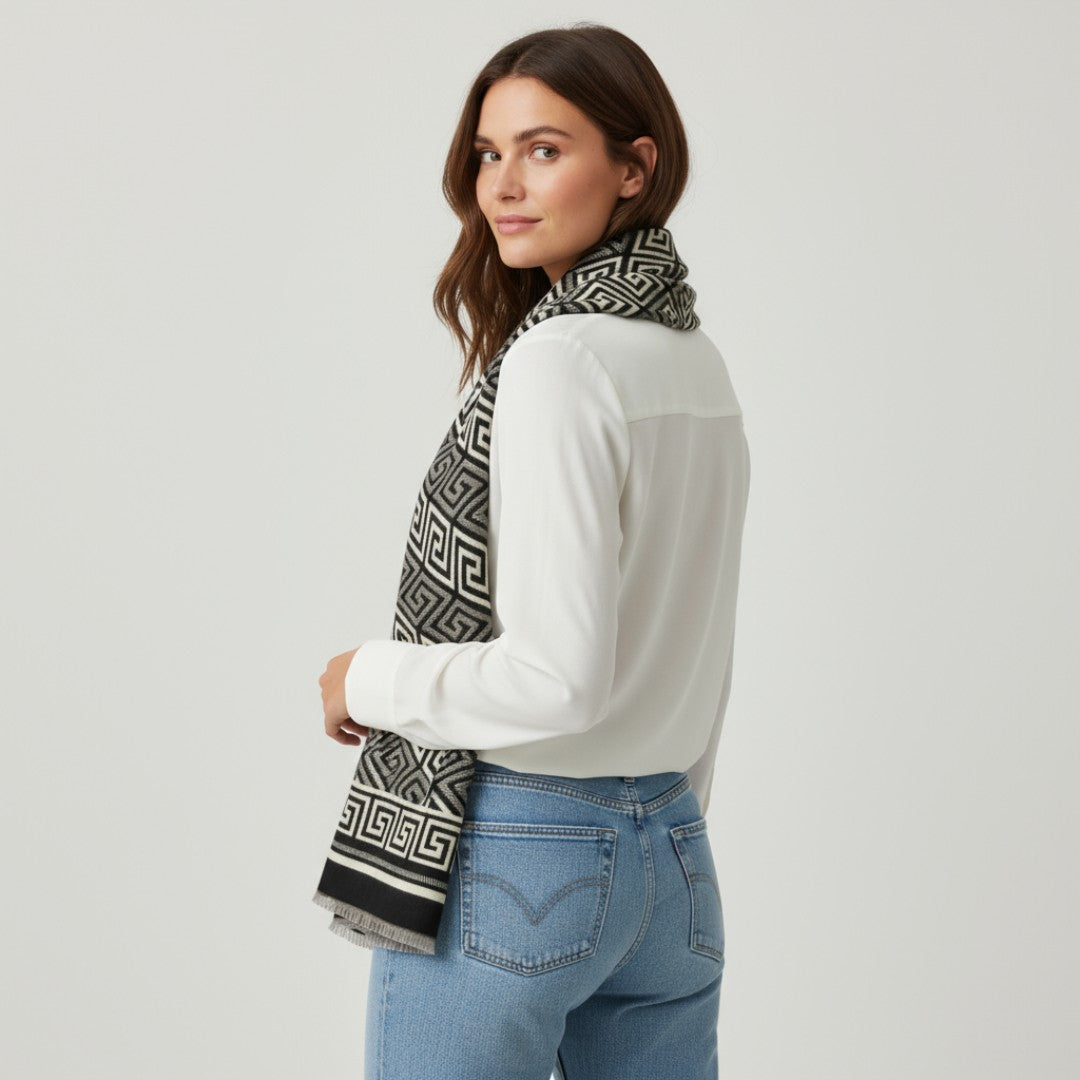 Athena Luxe Sjaal – Zwart & Beige
