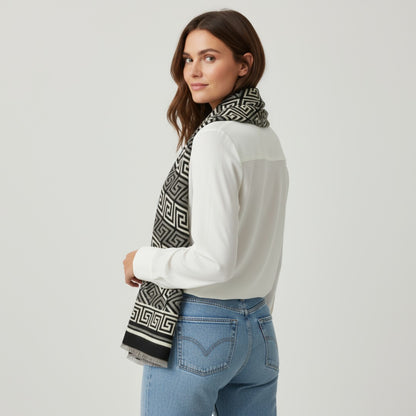 Athena Luxe Sjaal – Zwart & Beige