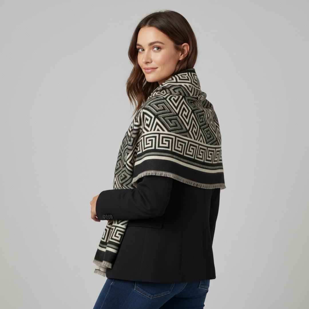 Athena Luxe Sjaal – Zwart & Beige