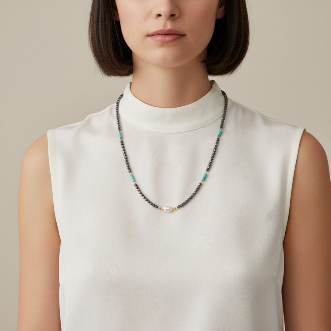 Noir & Turquoise Élancé ketting