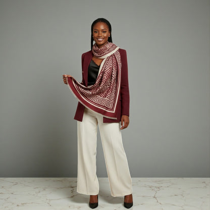 Athena Luxe Sjaal – Bordeaux & Beige