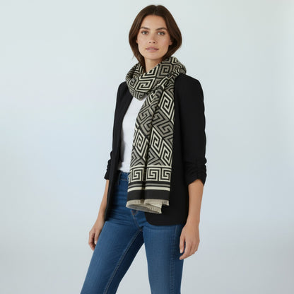 Athena Luxe Sjaal – Zwart & Beige