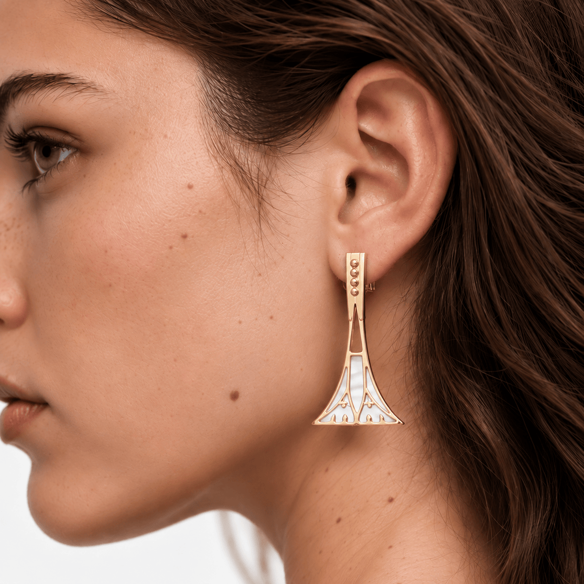 Avorio Luxe – 18K goud vergulde Art Deco oorbellen met zilverkleurige inlay