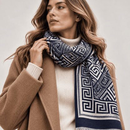 Athena – Dames Sjaal Blauw & Crème
