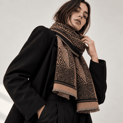 Athena – Dames Sjaal Camel & Zwart