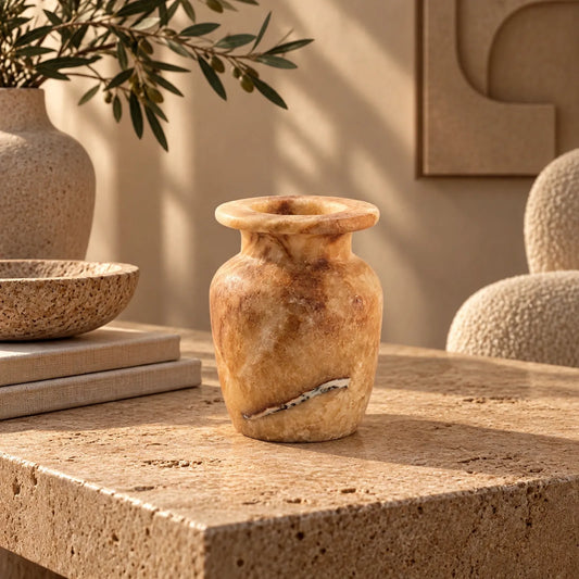 Aura di Luce – Alabaster Natuursteen Waxinelichthouder 9,5 cm