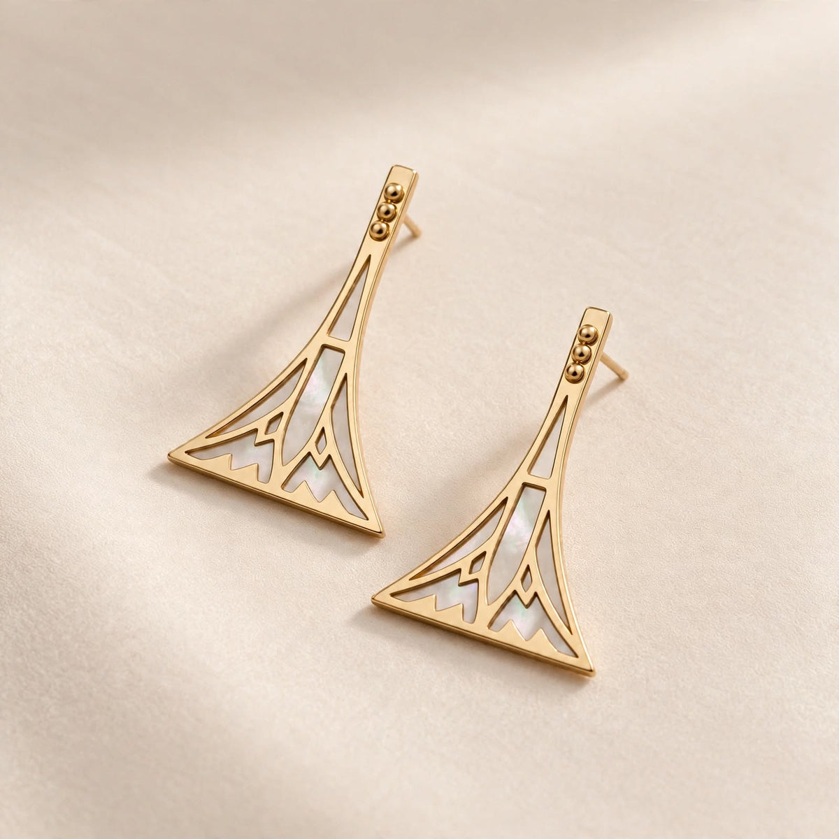 Avorio Luxe – 18K goud vergulde Art Deco oorbellen met zilverkleurige inlay