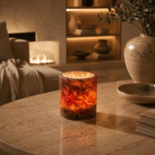 Cilindro Rosso – Alabaster Natuursteen Waxinelichthouder 8 cm