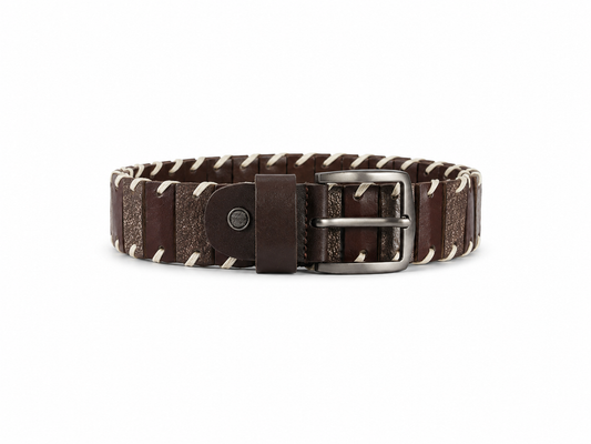 Unisex Leren Riem Marrone Intreccio