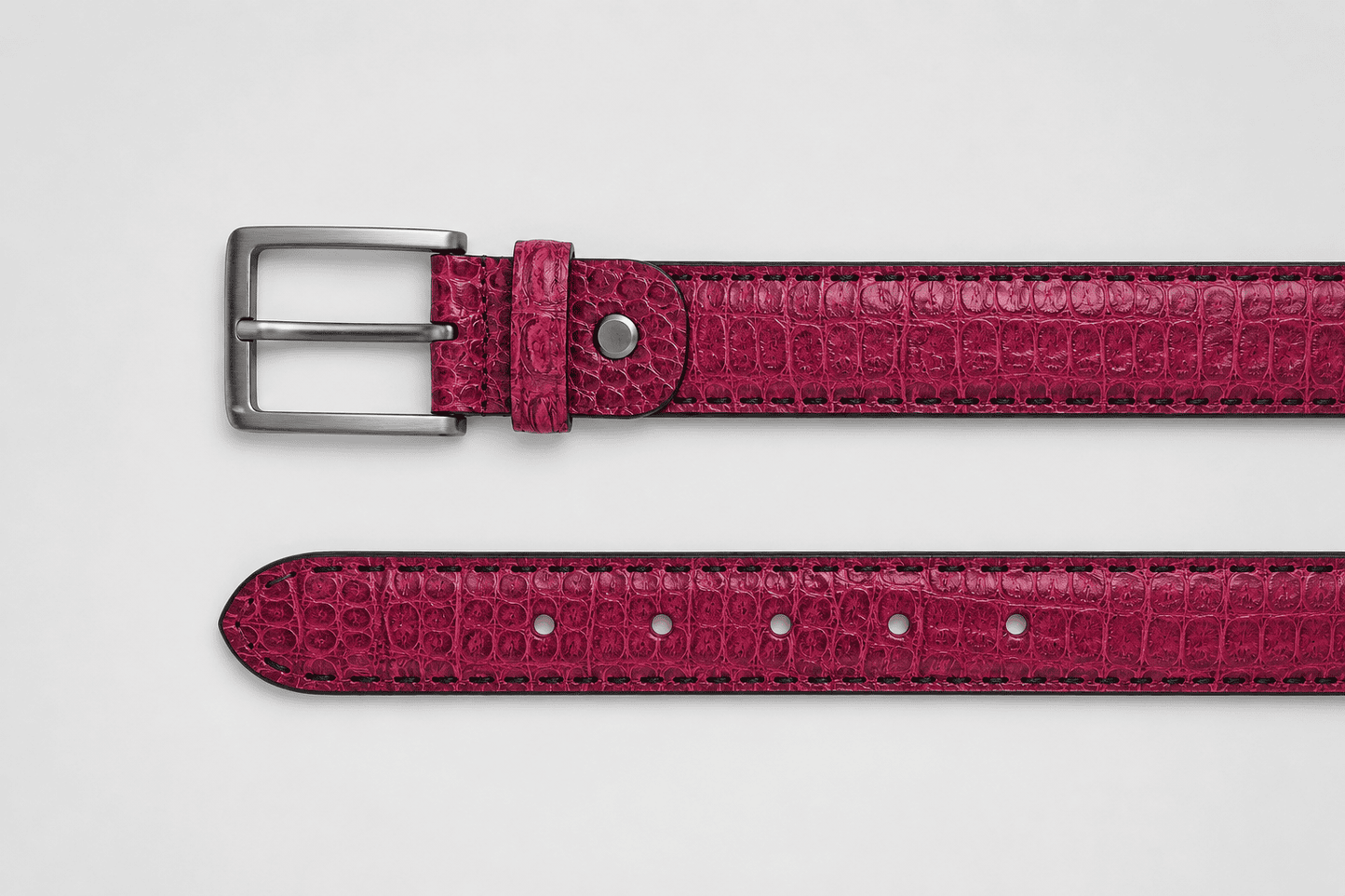 Dames Leren Riem Fuchsia Croco