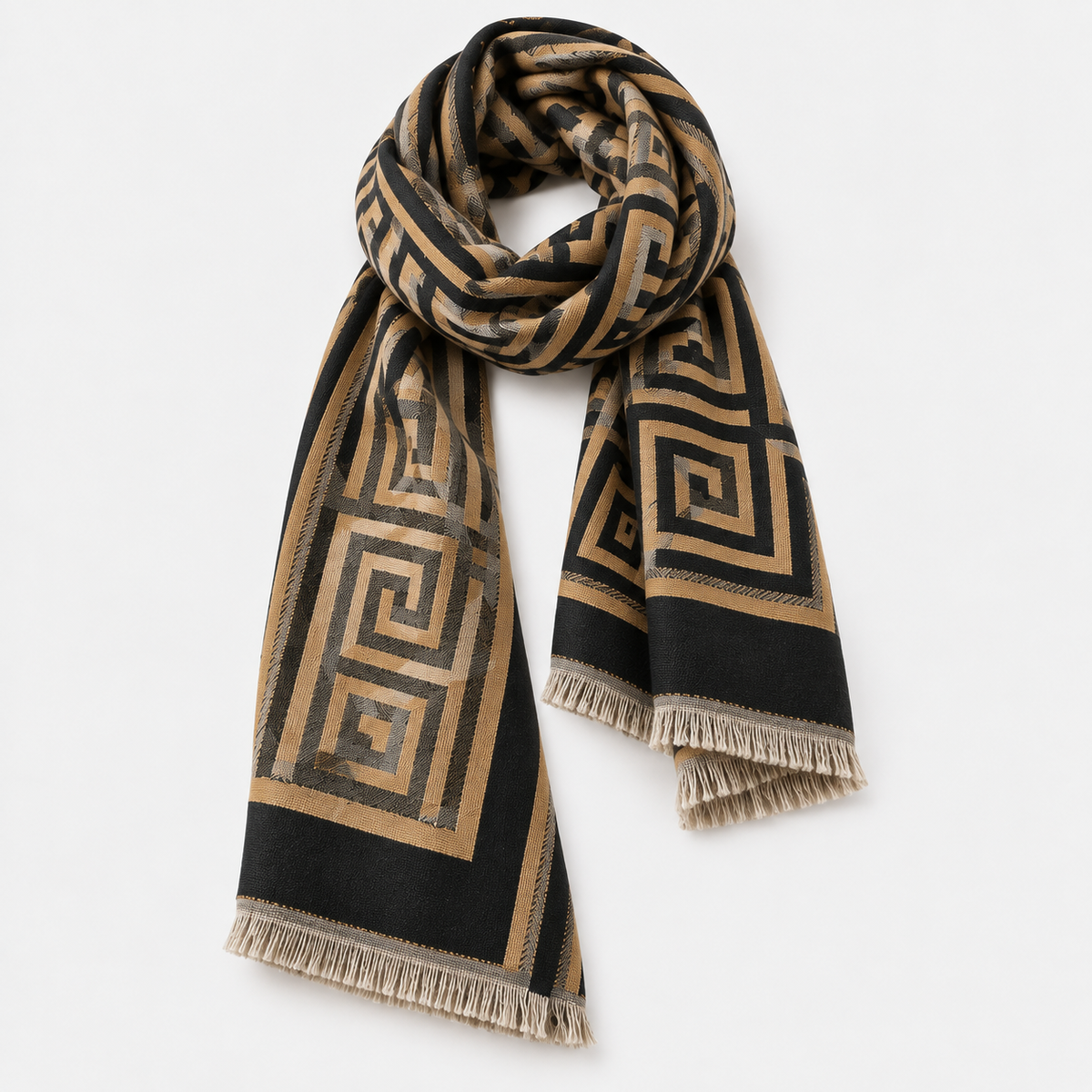 Athena – Dames Sjaal Camel & Zwart