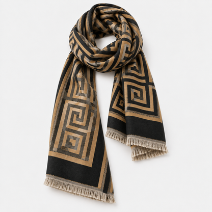 Athena – Dames Sjaal Camel & Zwart