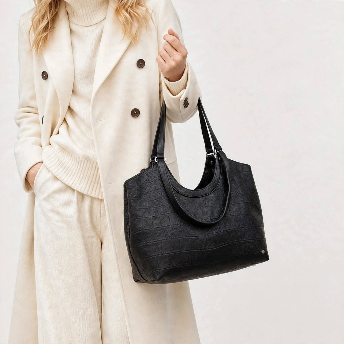 Cologne – Dames Shopper Zwart met Crocoprint