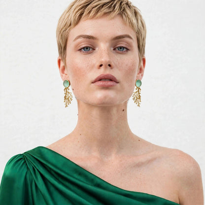Corallo Azzurro – 18K goud vergulde oorbellen met aquakleurige steen