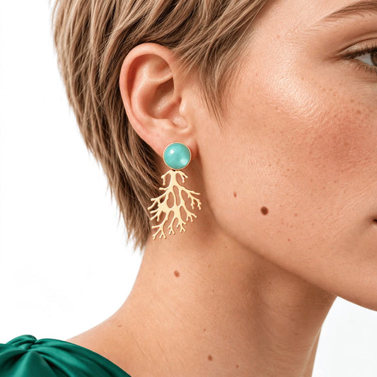 Corallo Azzurro – 18K goud vergulde oorbellen met aquakleurige steen