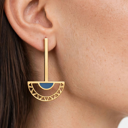 Eclissi Blu – 18K goud vergulde oorbellen met blauwe emaille