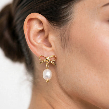 Fiocco di Perla – 18K goud vergulde oorbellen met zoetwaterparel
