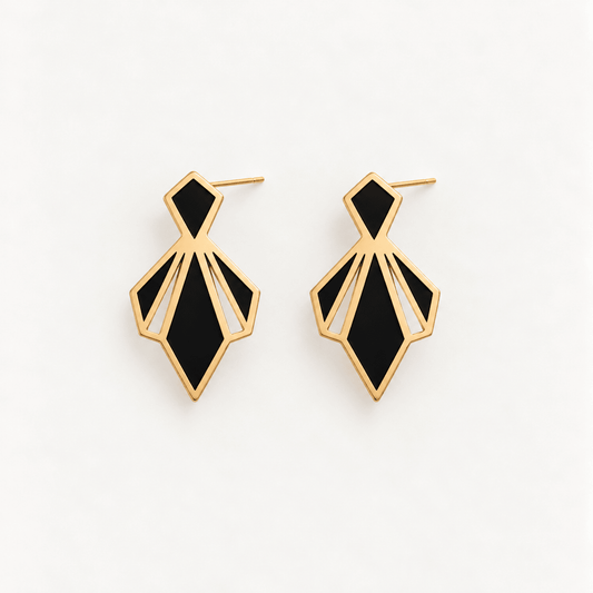 Notte Dorata – 18K goud vergulde Art Deco oorbellen met zwarte emaille
