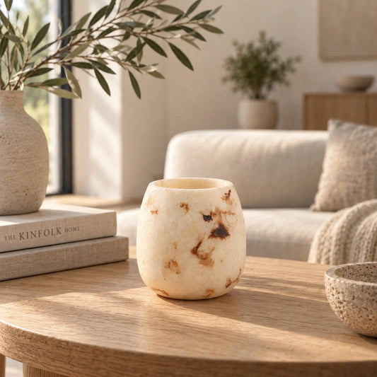 Luce di Avorio – Alabaster Natuursteen Waxinelichthouder 7,5 cm