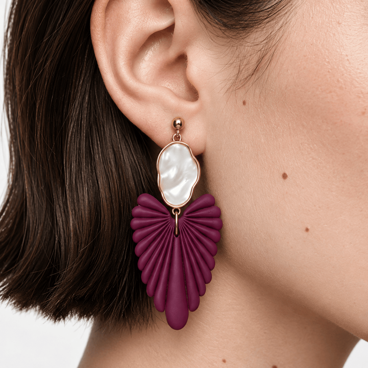 Nacre Dream – Goud Vergulde Dames Oorbellen Bordeaux