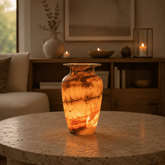 Fiamma di Terra – Alabaster Natuursteen Windlicht 17,5 cm