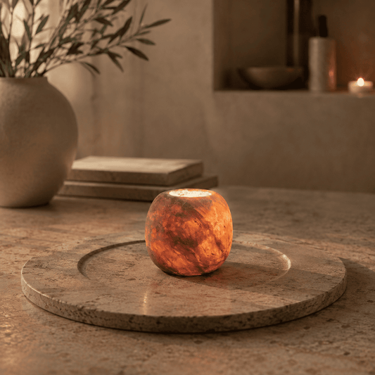 Red Flame – Alabaster Natuursteen Waxinelichthouder 9,5 cm