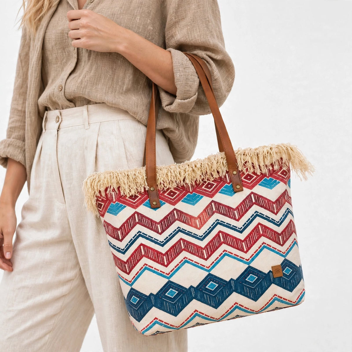 Nes – Dames Canvas Shopper Roze & Blauw