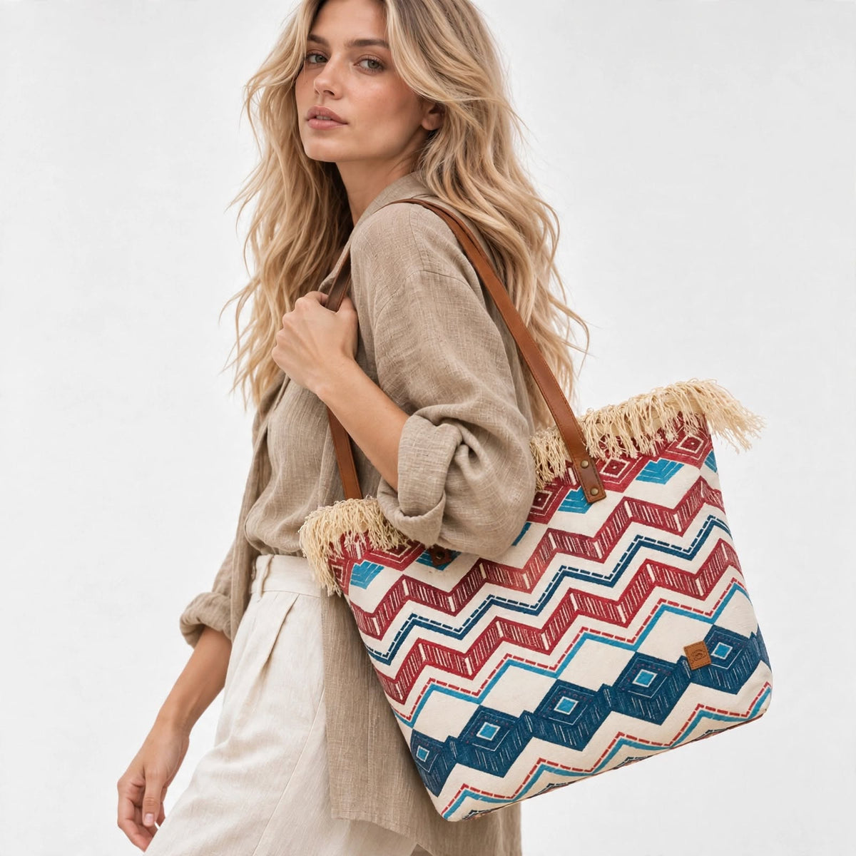 Nes – Dames Canvas Shopper Roze & Blauw