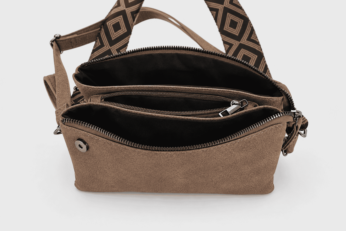 New York – Dames Schoudertas Donker Camel 3-in-1