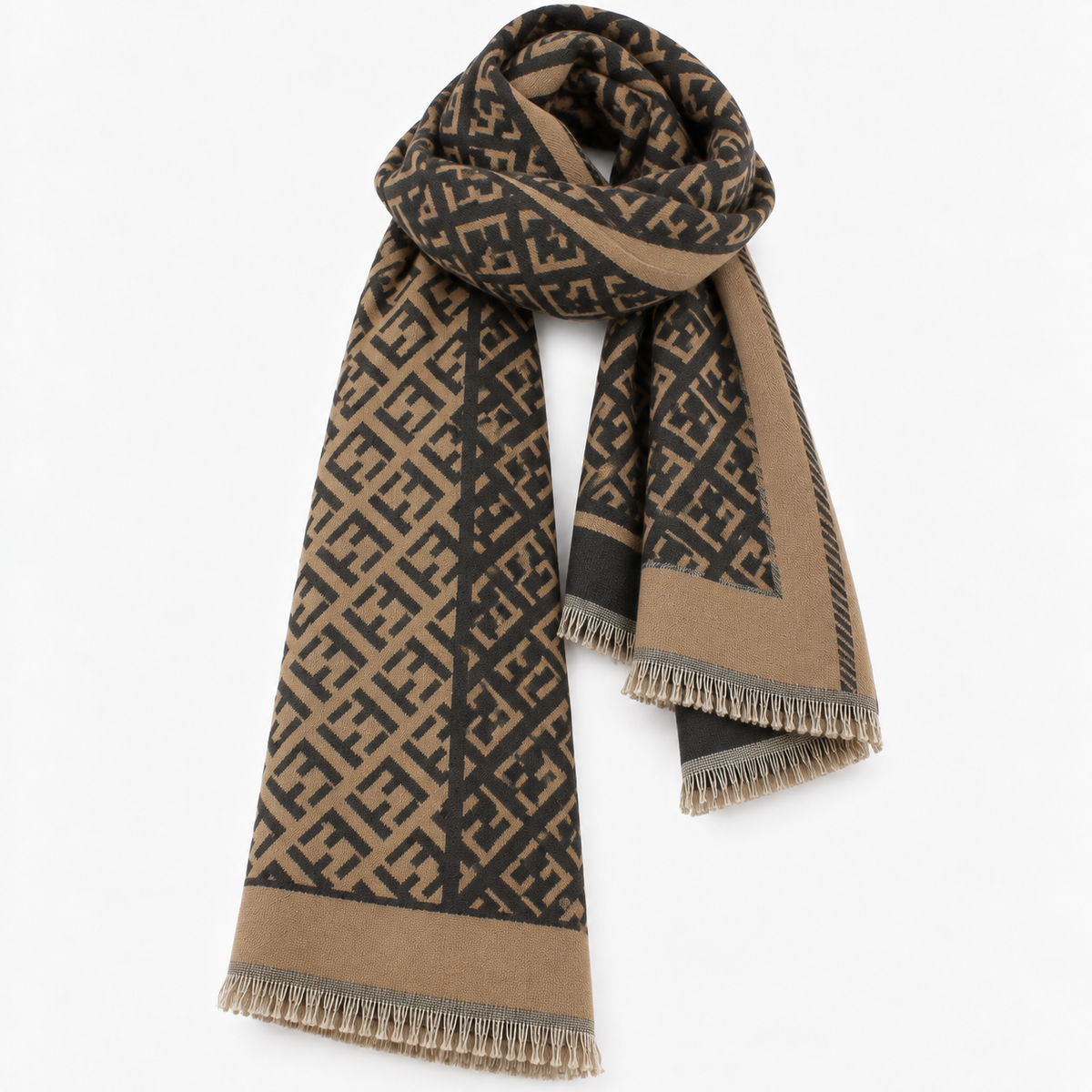 New York – Dames Sjaal Camel & Zwart