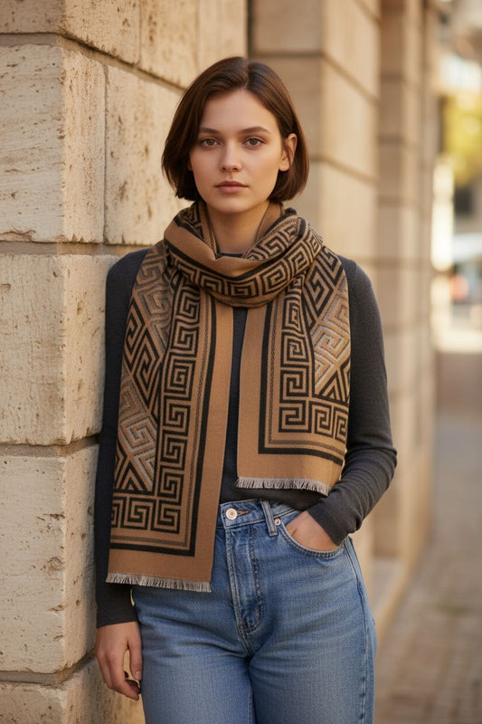 Luxe Sjaal  Athena – Camel & Zwart