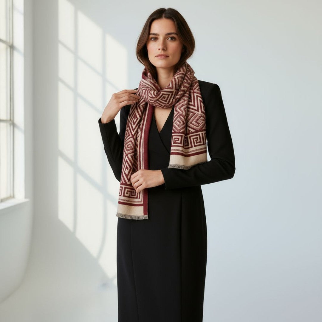 Athena Luxe Sjaal – Bordeaux & Beige