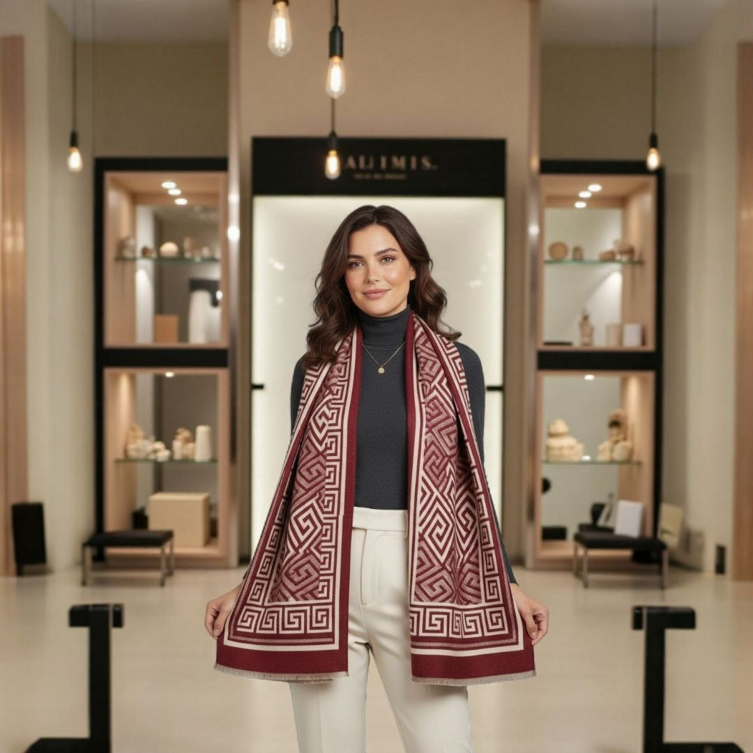 Athena Luxe Sjaal – Bordeaux & Beige